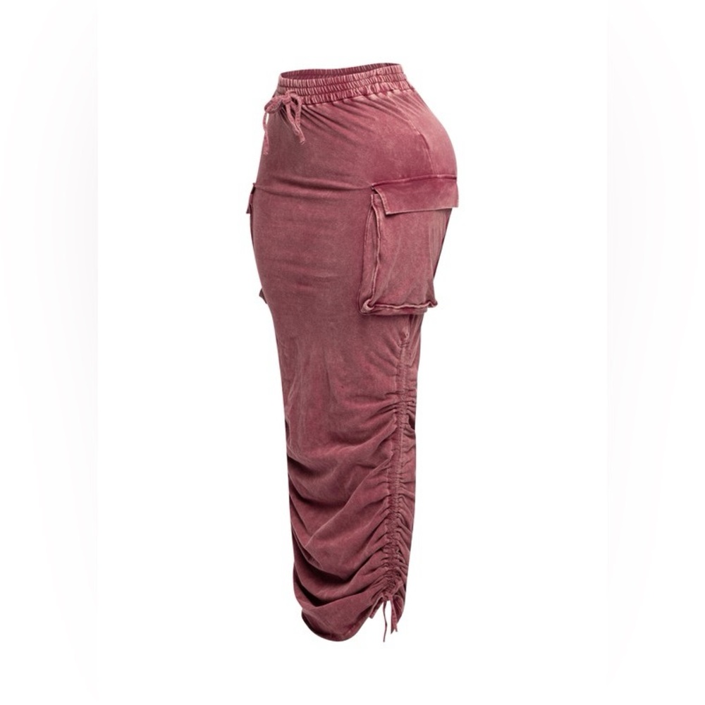 287B. Mineral Washed Cargo Skirt - Burgundy